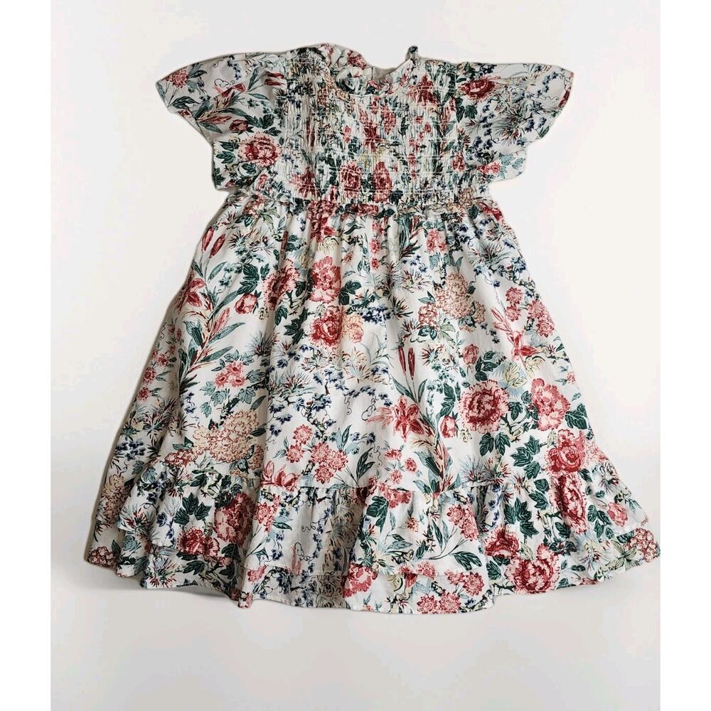 Janie and Jack Floral Smocked Dress 7 Ruffle Hem & Flutter Sleeves Cottagecore